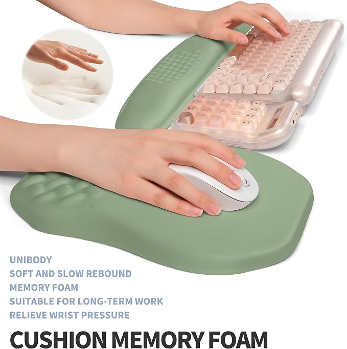 2-in-1 Ergonomic Set, Wave Keyboard Wrist Rest and Massage Slope Mouse Pad Wrist Support, Rebound Memory Foam for Relieve Carpal Tunnel Syndrome and Wrist Pain (Olive Green) - Image 4