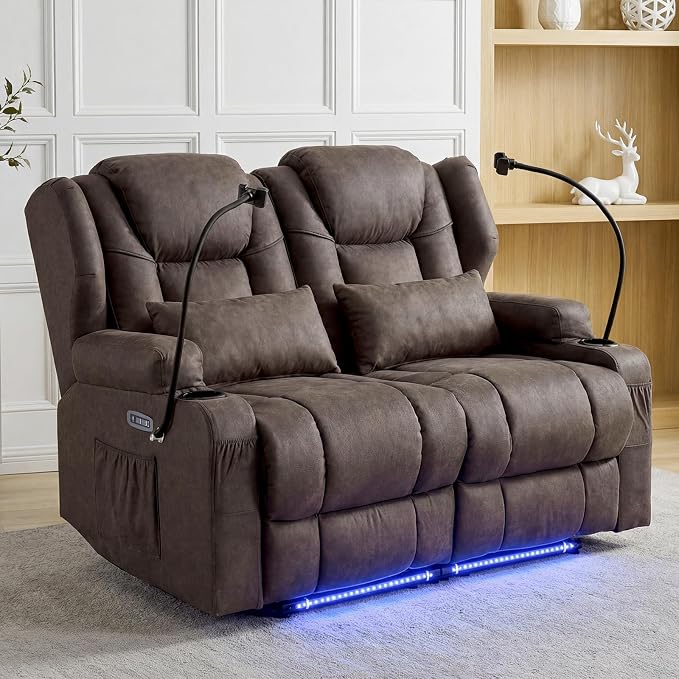 Redlife Power Loveseat Recliner Sofa with Blue LED Base Lights - Image 2