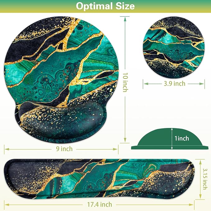 Mouse Pad Green with Wrist Rest Set, 3-in-1 Wrist Support Mousepad - Image 6