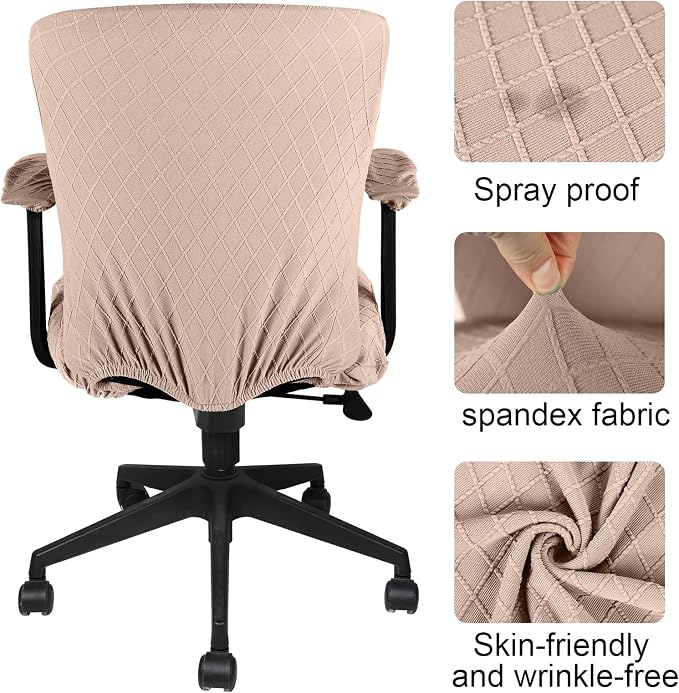 Tallew 4 Pcs Office Chair Covers Set Computer Universal Protective Stretchable Chair Seat Covers Desk Armrest Slipcovers Pads Office Cushion Backrest for Rotating(Camel) - Image 5
