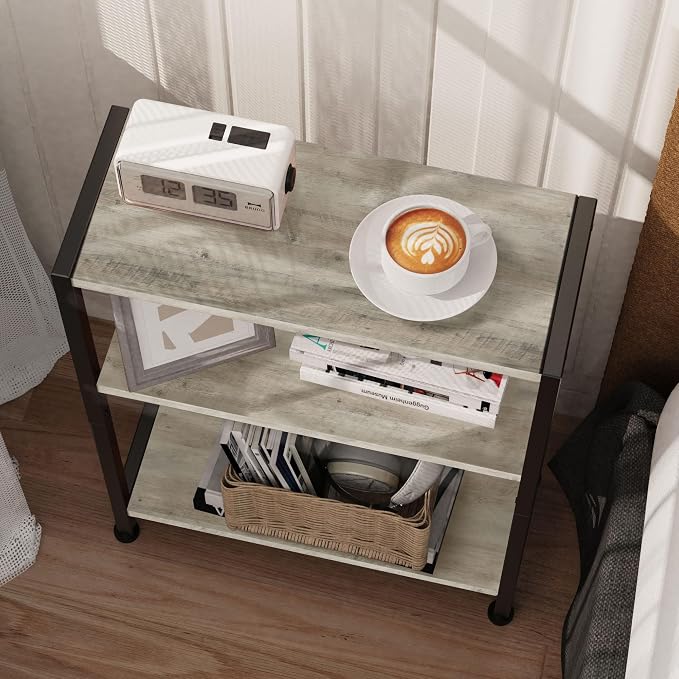 3-Tier Side Table, Small EndTable, Sofa SideTable for Narrow Spaces, Slim EndTable, NightstandTable, Skinny Bedside Table, for Living Room, Bedroom, Office, Greige - Image 7