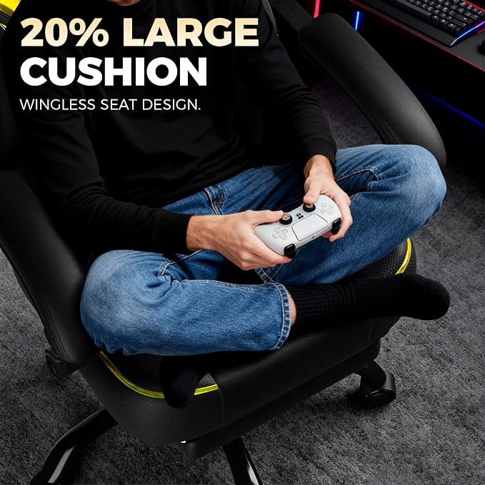 GTPLAYER Big and Tall Gaming Chair for Adults, Ergonomic Office Chair with Footrest, Heavy Duty 350 lbs Capacity, High Back, Premium Leather & Iridescent Trim, ACE-Armor, Yellow (Iridescent) - Image 9