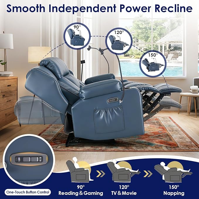 Redlife Power Loveseat Recliner Sofa with Console, Blue LED Lights - Image 4