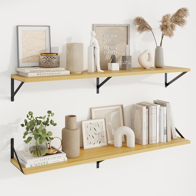 Axeman Deep Floating Shelves, 48'' x 10'' Oak Wall Shelves Set of 2 by Axeman