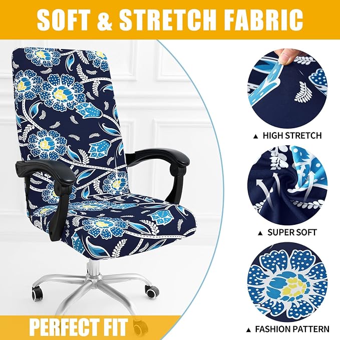 Smiry Stretch Printed Office Computer Desk Chair Covers, Midnight Blue | Universal Desk Rotating Chair Slipcovers Removable Washable, Soft Fit Anti-Dust Spandex Protector Cover with Zipper - Image 4