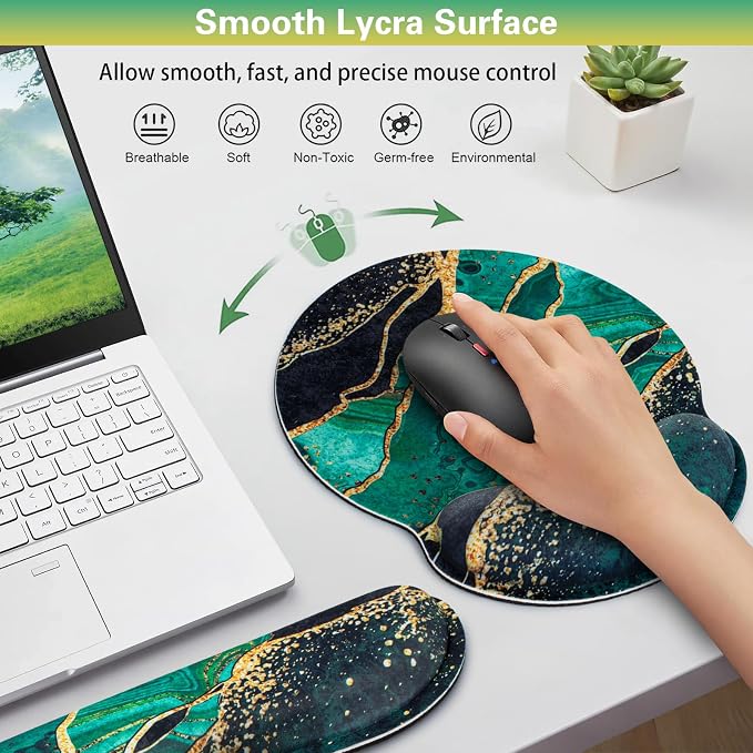 Mouse Pad Green with Wrist Rest Set, 3-in-1 Wrist Support Mousepad - Image 3