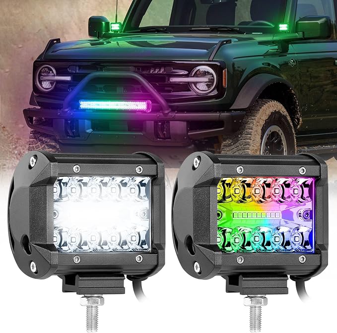 4 Inch RGB Pod Lights, 2PCS 4" RGB LED Light Bar Color Chasing Light Pods Multi-Color Lights for Wrangler Truck Pickup UTV Polaris RZR Ranger Motorcycle Pit Bike Dirt Bike - Image 9