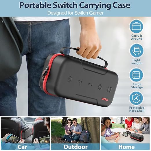 Switch Carrying Case Compatible with Nintendo & OLED, Portable Switch Travel Carry Case Fit for Joy-Con and Adapter, Hard Shell Protective OLED Pouch Bag with 20 Games, Red For N DS Cases & Storage - Image 7