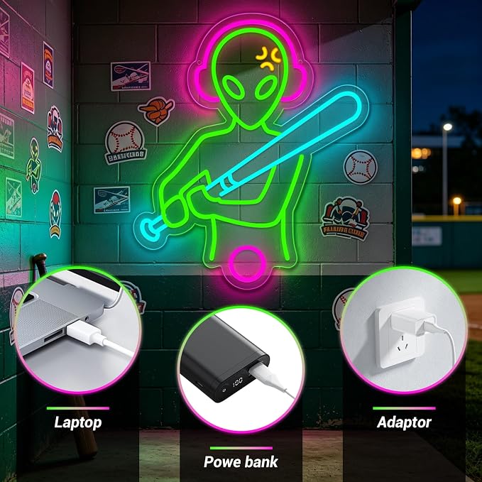 Baseball Neon Sign LED Wall Decor, Dimmable USB Powered Sports Neon Light for Bedroom, Man Cave & Dorm, Multicolor Baseball Neon Sign, Unique Gift for Men, Boys & Baseball Fans - Image 4