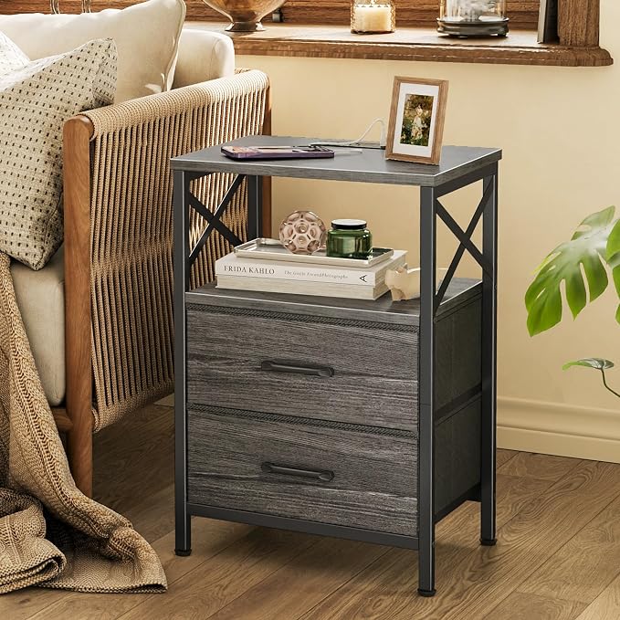 Huuger Nightstand Set of 2 with Charging Station, USB-C Port, End Tables - Image 6