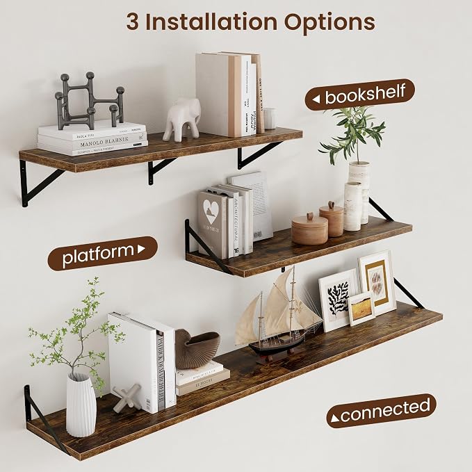 Axeman 12 Inch Deep Floating Shelves for Wall - 36 Inch Wide x 12 Inch Deep Wall Shelves Set of 2 - Rustic Wood Floating Shelves for Living Room - Image 4
