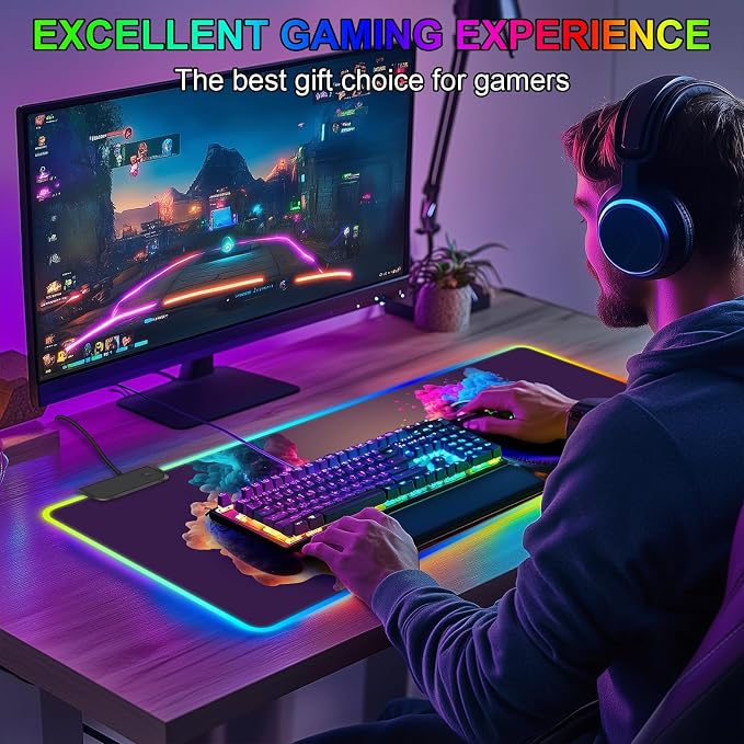 RGB Mouse Pad, Gaming Mousepad with 13 LED Light Modes | 31.5X11.8inch Large Mouse Mat, Gaming Mats for Desk with Non-Slip Rubber Base - Image 7