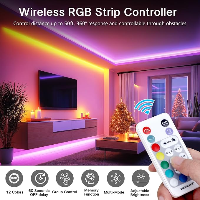 EMITEVER RGB COB Strip Light Kit 16.4ft,3150LEDs,Dimmable Color Changing - Image 6