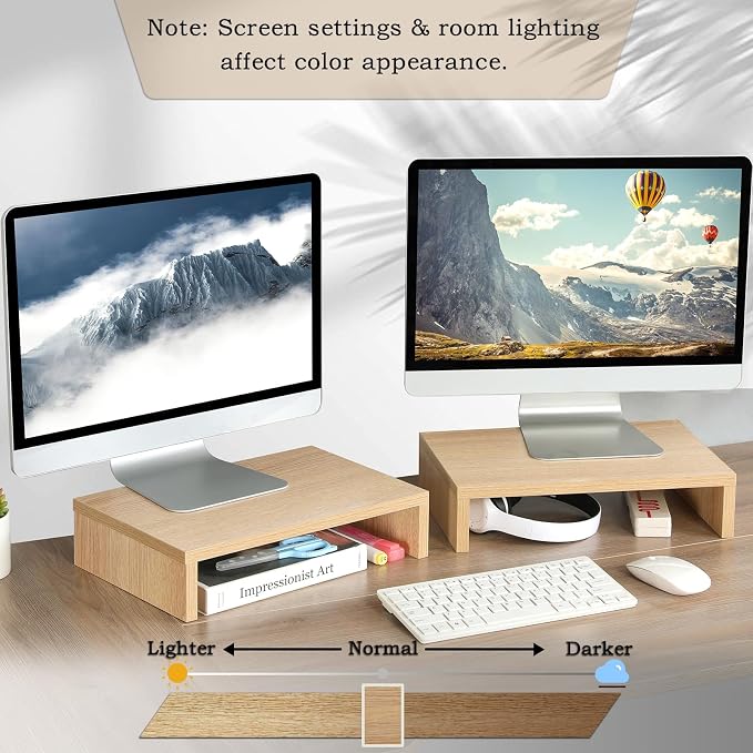 TEAMIX Wood Monitor Stand Riser-2 Packs, Maple | Holds 80Lbs, Stacked/Separate Adjustable Use, 2 Tier Adjustable, Fits laptop, TV, PC. For Home Office, Gaming - Image 6