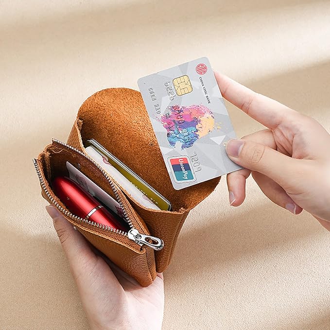 Genuine Leather Mini Change Wallet, Multifunction Zipper Pocket Key Credit Card Headset Lipstick Organizer (Black) - Image 6