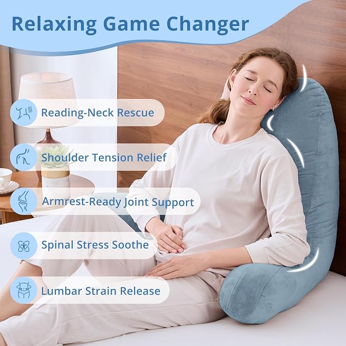 Sasttie Reading Pillow for Bed, Back Pillow for Sitting Up, Greyish Blue - Image 6