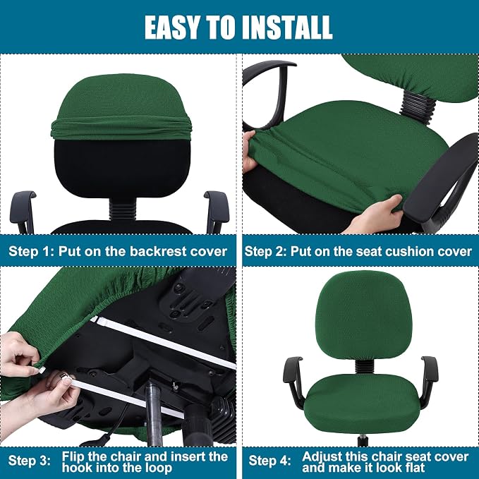 Smiry Office Computer Chair Covers for Desk Rotating Chair Protector | Stretch Jacquard Removable Washable Universal Slipcovers, Seat + Backrest Cover, Emerald Green - Image 7