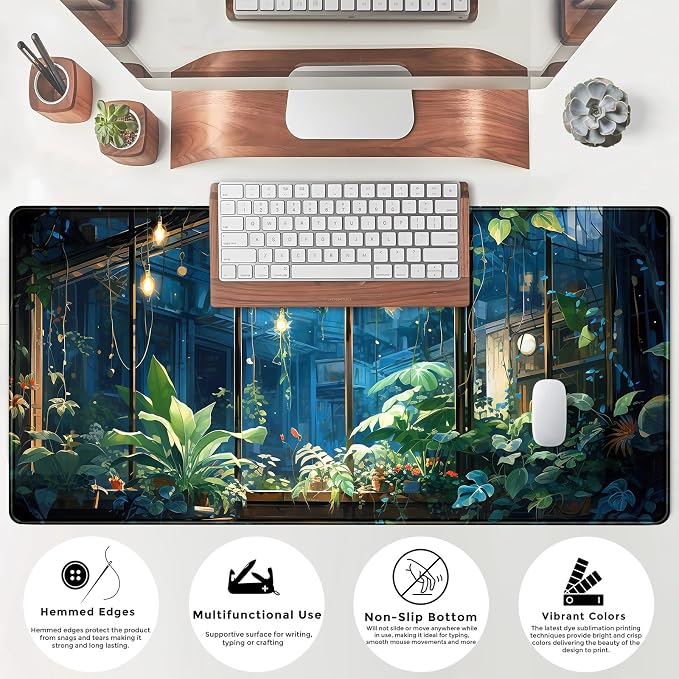 Plant Desk Mat Green Big Mouse Pad Large Gaming Mousepad Extended Keyboard Pad City View Aesthetic Desk Pad XXL Mouse Mat 31.5''X15.7'' Office Decor Cute Desk Accessories for Women - Image 7