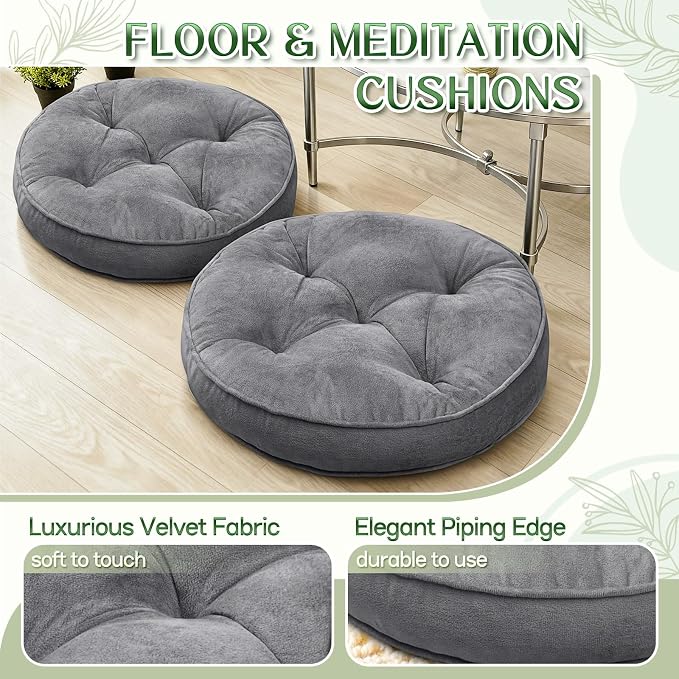 1 MIDDLE ONE Floor Pillow Set of 2, Memory Foam Meditation Cushion, Floor Cushions for Adults Sitting, Large Round Seat Cushions for Yoga, Living Room, 20x20 Inch (Round | Grey) - Image 3
