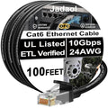 Jadaol [UL Listed Snagless Cat6 Ethernet Cable 100 ft 10Gbps, PoE++, Black by Jadaol