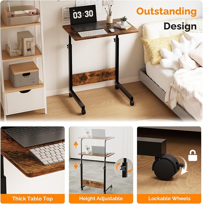 FCH Portable Computer Workstation, Standing Desk Adjustable Height, Small Computer Desk w/Rolling, Sit Stand Laptop Desk TV Tray for Bed Sofa Hospital Reading Eating, Rustic Brown, 23.6" - Image 5