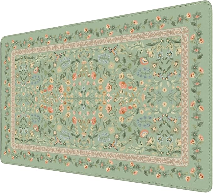iCasso Aesthetic Flower Mouse Pad,23.6x13.7in Desk Pad, Light Green | Desk Matt for Desktop, Anti-Slip Mousepad with Stitched Edges for Laptop Computer Keyboard by iCasso