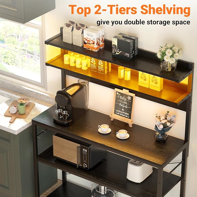 Aheaplus Bakers Rack with Power Outlet & RGB LED, 31.5 In Coffee Bar Table - Image 6