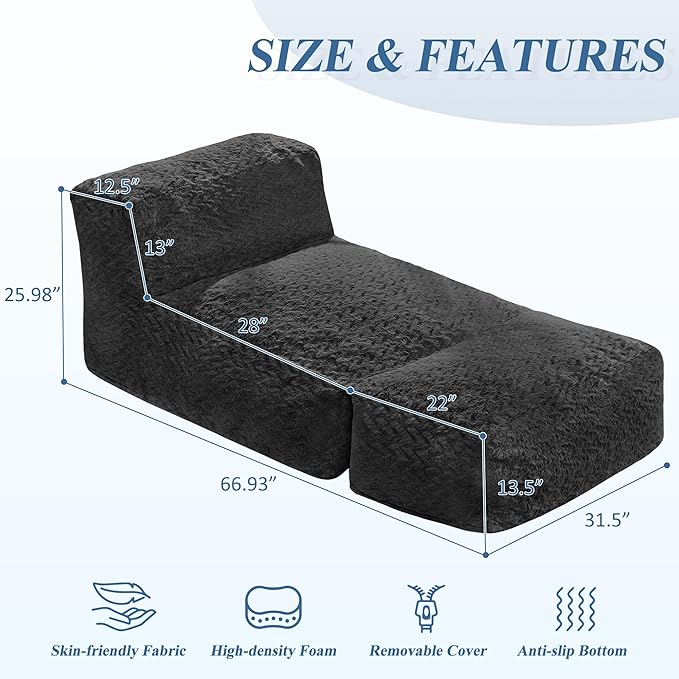 Hobestluk Large Bean Bag Chairs Sofa for Adults Giant BeanBag Couch Lounger | Ergonomic Design,Memory Foam,Washable Cover,Oversized Comfy Chaise Lounger Boneless Couch Lounging Dorm | Chevron Black Large - Image 2
