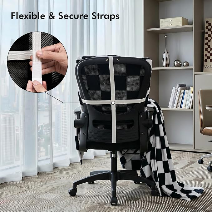 The Chair Blanket for Office,3-in-1(Chair Blanket/Seat Cushion/Pillow) Stay-in-Place Office Blankets for Women Work,Warm Smooth Velvet & Shed-Free,Size M-Black - Image 7