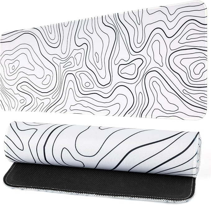 Gaming Mouse Pad Large 31.5 x 11.8in Topographic Keyboard Pad Mouse Pad for Non-Slip Base and Stitched Edge, Extended Desk Pad XL Keyboard Desk Mat (White) - Image 7