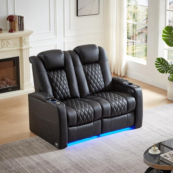 comfiroom Top-Grain Leather Home Theater Seating, Dual-Motor Power Recliner - Image 2