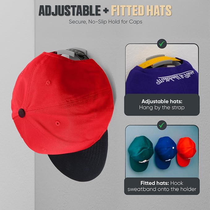Modern JP Adhesive Hat Hooks for Wall (32-Pack) - Minimalist Hat Rack Design, No Drilling, Strong Hold Hat Hangers - USA Patented, Gray - Image 3