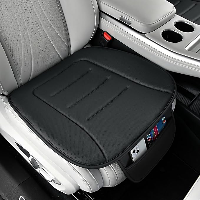 KAYI Car Seat Cushion, Comfort Memory Foam Car Cushions for Driving, Breathable Leather Surface with Anti Slip Rubber Bottom, Seat Cushion for Car and Office Chair (2 Pack, Black) by KAYI