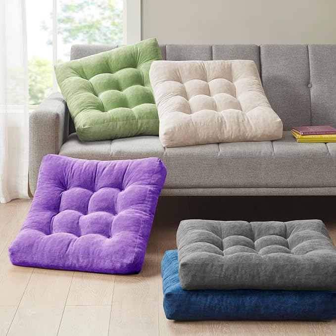 Degrees of Comfort Square Tufted Corduroy Floor Cushions, Large Pillows Seating for Adults, Meditation Pillow for Balcony Tatami Living Room, 22x22 Inch, Purple - Image 7