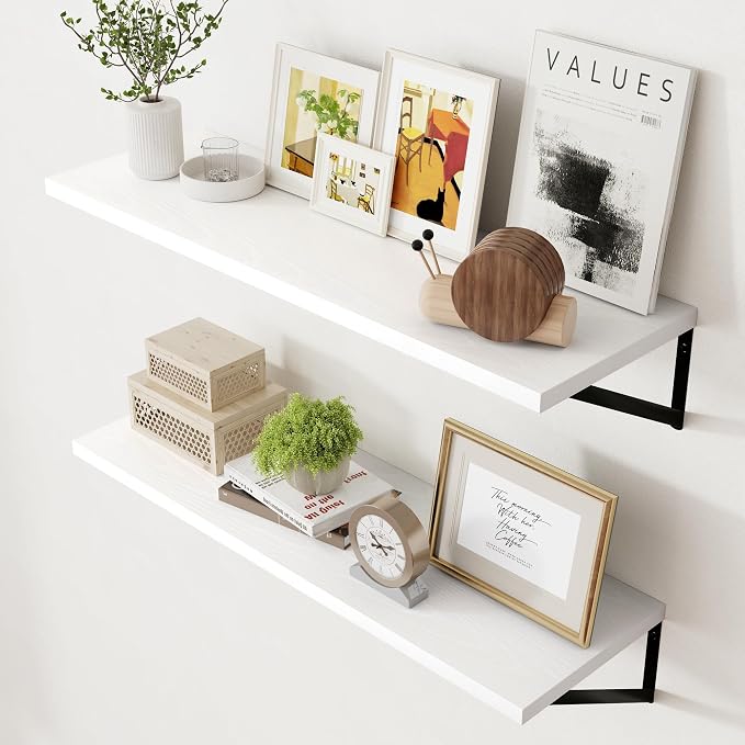 Axeman Floating Shelves for Wall White - 36 Inch Wide x 12 Inch Deep Wall Shelves Set of 2 - White Deep Wood Floating Shelves for Living Room Bedroom Laundry Room by Axeman