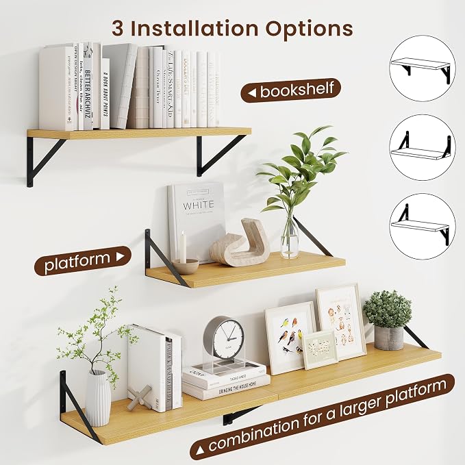 Axeman Deep Floating Shelves, 24'' x 10'' Oak Wall Shelves Set of 2 - Image 4