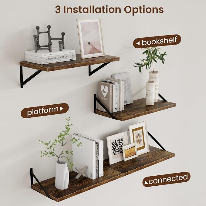 Axeman 12 Inch Deep Floating Shelves for Wall - 24 Inch Wide x 12 Inch Deep Wall Shelves Set of 2 - Rustic Wood Floating Shelves for Living Room - Image 4