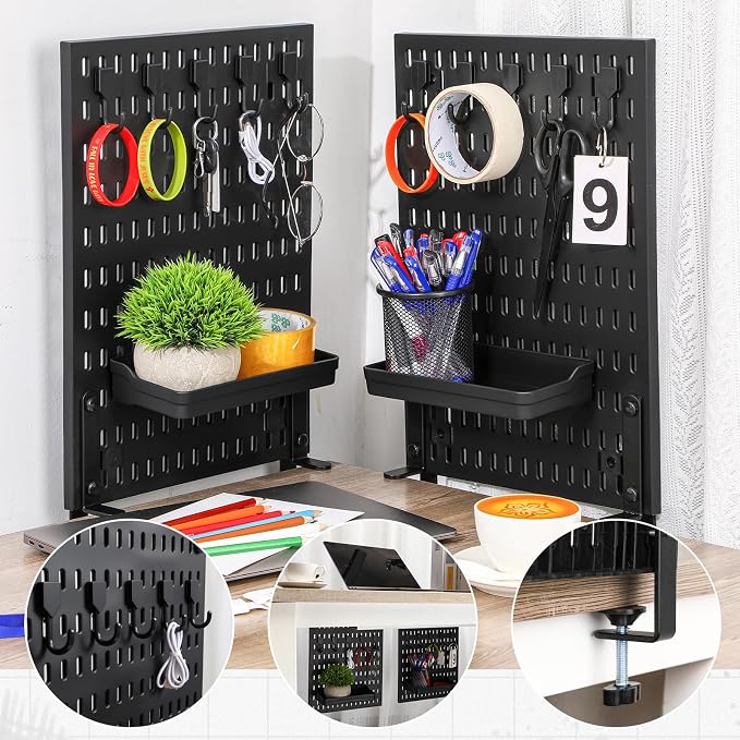 Marspark Clamp on Desk Pegboard 24" x 16" Plastic Peg Board Privacy Divider Desk Partition Panel Office Accessory Organizer Black No Drill Mounted Pegboard for Home Office Gaming - Image 4
