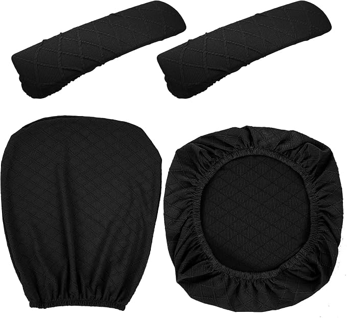 Tallew 4 Pcs Office Chair Covers Set Computer Universal Protective Stretchable Chair Seat Covers Desk Armrest Slipcovers Pads Office Cushion Backrest for Rotating(Quilted Black) - Image 2