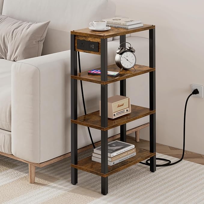 TUTOTAK Narrow Side Table, 4-Tier Small End Table with Charging Station - Image 9