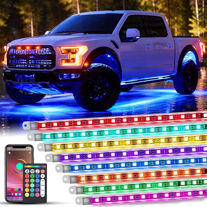Nilight 8PCS Aluminum RGBW Underglow LED Strip Lights with APP & Remote by Nilight