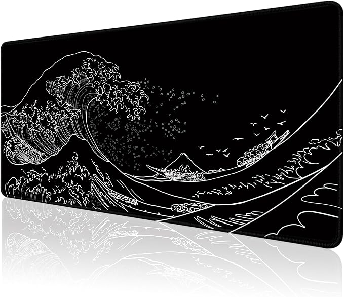 MEWOOCUE® Gaming Mouse Pad,Large Mousepad,XXL Keyboard Mat,Desk Protector | Waterproof,Non-Slip,Anti-fray edges,31.5"x11.9"Anime Black White Japanese Mouse Pads for Computer Laptop Desktop Game Office by MEWOOCUE