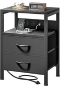 Lazzanto Night Stand with Charger Station for Bedroom, Black Nightstand by Lazzanto