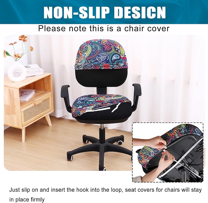 Smiry Stretch Printed Office Computer Desk Chair Covers for Seat & Backrest | Stretch Fit, Soft Fabric Universal Washable Removable, Anti-Dust Rotating Chair Slipcovers Protector - Image 3
