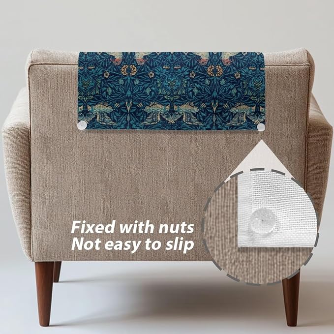 William Morris Retro Bird 3 Pcs Recliner Headrest Protector - Couch Chair Breathable Decoration Cover with Anti-Slip Base & Fixing Nails, Machine Washable for Home/Office Chair - Image 6