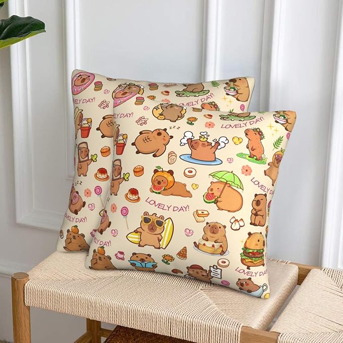 Capybara Throw Pillow Covers Set of 2, Soft 18x18 Inch Pillow Cases, Cute Capybaras Gifts for Girls, Home Decor for Living Room Bedroom Kids Room (capabara2) - Image 4