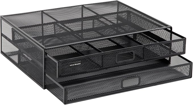 Mind Reader Monitor Stand, Ventilated Laptop Riser, Storage Drawer, Office, Metal Mesh, Black - Image 7