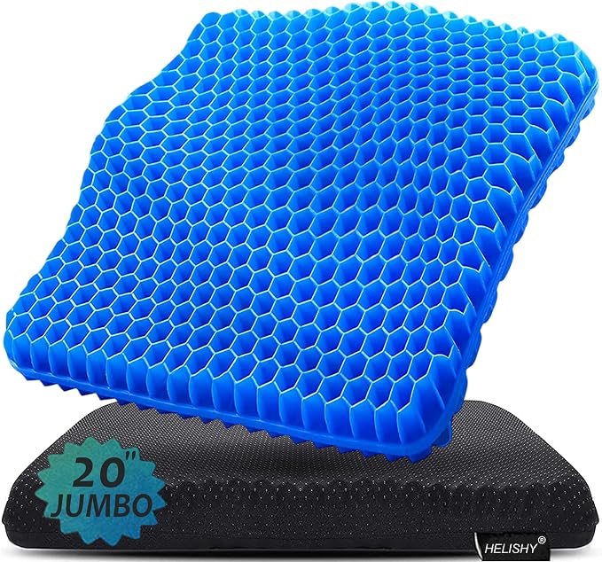 20" Gel Seat Cushion for Long Sitting Pressure Relief(Jumbo&Thick) - Wheelchair Cushion for Pressure Sores - Back, Sciatica & Tailbone Pain Relief Cushion- Non-Slip Butt Pillow for Office, Home, Car by Helishy