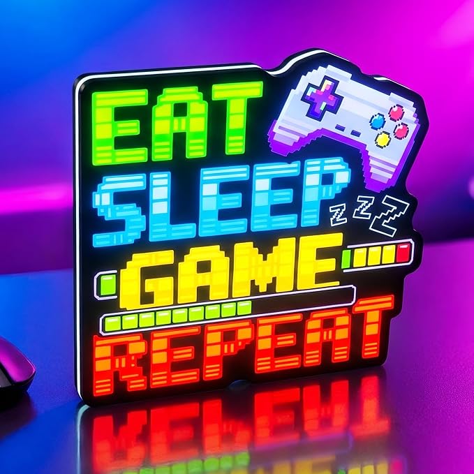 Eat Sleep Gaming Repeat LED Light Sign, Dimmable LED Gaming Room Decor Wall Light, Game Setup Room Sign for Bedroom, Neon Gaming Decor Neon Light, Gamer Gift for Teen Boys Men Boyfriend by Tokeneon