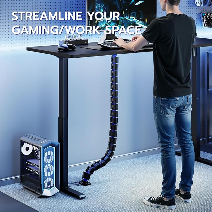 ARES WING Under Desk Cable Management Spine, Screw-On Vertebrae Cord Organizer for Standing Desk, Length-Adjustable with 20 Modular Segments for Office & Gaming Desks, Blue - Image 6